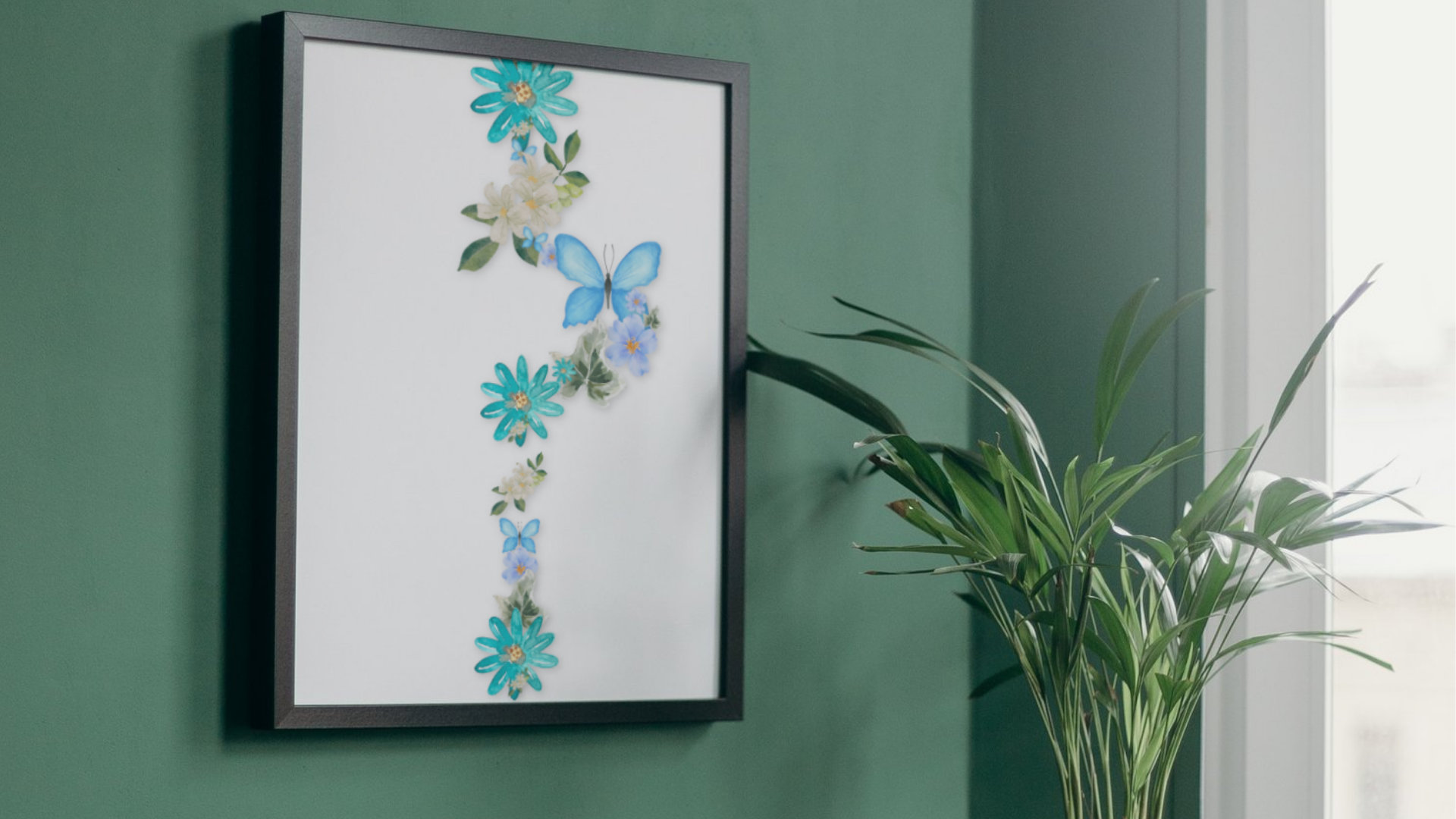 Custom spine art print displayed in living room